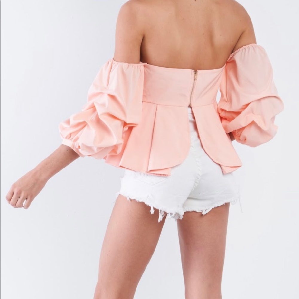 Pink Girly Peplum Off The Shoulder Crop Top
